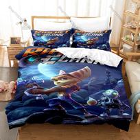 Ratchet and Clank Rift Apart Lombax Cat Ratchet & Robot Clank Sci-Fi Game HD Print Bedding Set Duvet Cover + 2 Pillowcases 155cmx200cm gray