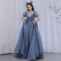 Evening dress 1011 summer new blue dream fairy art test bar mitzvah birthday banquet engagement dress woman XXL