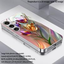 Tulip Pattern 2D Phone Case for Samsung S26 S25 S24 S23 S22 S21 S20 A56 A36 A16 - Electroplated Glass Protective Cover Galaxy A23 gray