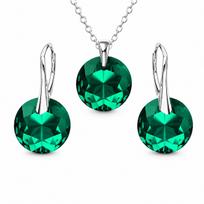Sidabrinis papuošalų rinkinys moterims DiamondSky „Marianne (Emerald)“ su Swarovski kristalais