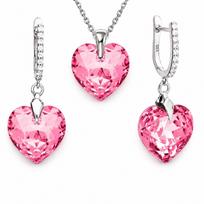 Sidabrinis papuošalų rinkinys moterims DiamondSky „Romantic Heart III R (Rose)“ su Swarovski kristalais