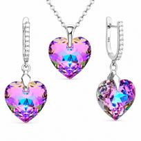 Sidabrinis papuošalų rinkinys moterims DiamondSky „Romantic Heart III R (Vitrail Light)“ su Swarovski kristalais