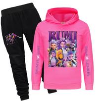 Kpop Demon Hunters Pattern Children Hoodie And Pants Set With Cartoon Print For Winter And Spring Play Ros Red,120cm white