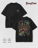 Trippy Forest Psychedelic Vintage Acid Wash Oversized Cotton T-shirt XXXXL black