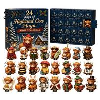 Advent Calendar Gift Box 24 Days 3D Highland Cow 2026 Cute Farm Cattle Christmas Unique Gifts for Friends Countdown Calendar Collectible Mini B