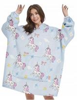 Comfy Oversize Blanket Hoodie Warm Unicorn Pattern gray