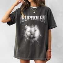 I Need Ibuprofen for Summer Street Style Tops! Fun Retro Cat Pattern Women's T-shirt New Casual Daily Street Fashion Outfit M black