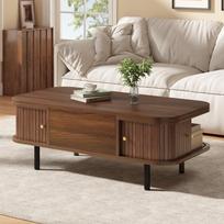 Height-Adjustable Coffee Table 101x51x52.5cm, Walnut Wood Colour 2-in-1 Desk,2 Roller Shutters with Storage, MDF, 4 Table Legs, Load Capacity 75kg 101 x 51 x 52.5 cm