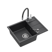 Granito plautuvė Quadron Pure Flexi STQ5844CZ_3323503BL su lanksčiu maišytuvu ir dozatoriumi, juoda