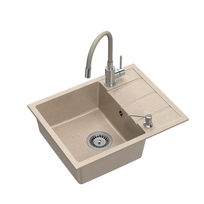 Granito plautuvė Quadron Pure Flexi STQ5844BE_3323503BE su lanksčiu maišytuvu ir dozatoriumi, smėlio spalvos