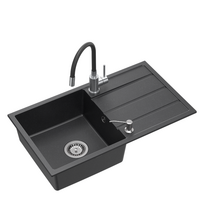 Granito plautuvė Quadron Ultra Flexi SDR7744CZ_3323503BL su lanksčiu maišytuvu ir dozatoriumi, juoda