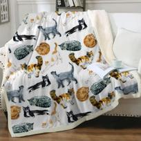 Pilki ir balti katės pledas pliušinis Sherpa flanelinis metamas pledas ant sofos itin minkšti pledai miegamojo TV metamas pledas pilnas 130cm x 150cm