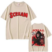 Horror Movie Scream Merch Tshirt Billy Loomis Graphic T Shirts Unisex Women Fashion T Shirt Male Casual Vintage Streetwear XL beige
