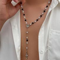 Ingemark Goth Trendy Cross Jesus Coin Pendant Choker Necklace for Men Vintage Rhinestone Chain Steampunk Jewelry Accessories New gray