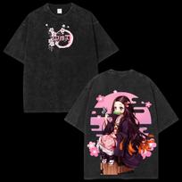 Nezuko Kamado Demon Slayer Anime Washed T-Shirt Men Women Vintage Oversized Streetwear Streetwear Y2k Manga Graphic Short Sleeve Female Male Clothing S black