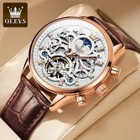 OLEVS 6658 Mens Watch Business Leather Strap Reloj Hollow out Mechanical Automatic Wristwatch Waterproof Luminous Watch For Man white