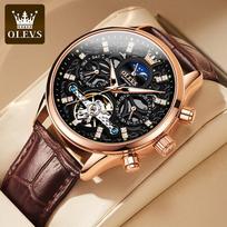 OLEVS 6658 Mens Watch Business Leather Strap Reloj Hollow out Mechanical Automatic Wristwatch Waterproof Luminous Watch For Man black