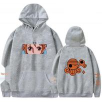 Unisex ONE PIECE Nami Pirate King Hoodie with Plus Velvet - Anime Printed Sweatshirt M pilka spalva