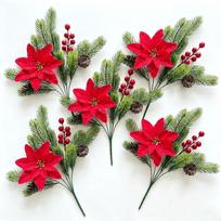 5Pcs Handcraft Artificial Christmas Pine Realistic Christmas Pine Branch  Floral Stems 5pcs green