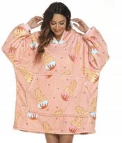 Comfy Oversized Blanket Sweatshirt With Hood, Warm Ice Cream Pattern beige