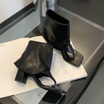Flip-flop sandals women's outerwear toe cool boots 2025 summer new thick heel pinch short boots trendy black cool boots 39 black