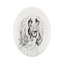 Afganistano kurtas, Tazi - atminimo lentelė su šuns nuotrauka, antkapis su spaudiniu, personalizuota ovali lentelė iš Art-Dog prekės ženklo balta