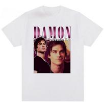 Damon Salvatore The Vampire Diaries Chronicles Vampiricas T-shirt Women Cool T-shirt Streetwear Female Tops Clothes M brown