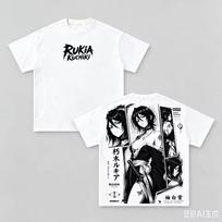2026 Bleach Rukia Kuchiki Double Sided Anime Graphic Black T-Shirt Unisex Oversized Y2K Streetwear Cotton Tee For Anime Fans M white