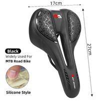 WEST BIKING MTB Bike Bicycle Saddle Rail Hollow Breathable Absorption Rainproof Soft Comfortable Sponge Casual Road Cycling Seat MTB -Silica GEL 128A black