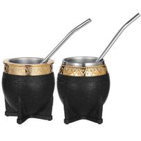 Stainless Steel Mate Tea Suction Tube Cup 2 Piece Set (Black 180ml) gray