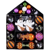 Valery Madelyn Halloween decorations ornaments M size set 40 pieces house-shaped box cute party decor ghost black cat wizard hat spider web pumpkin