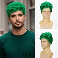 Natūralūs vyriški perukai su kirpčiukais Žali Baltai Oranžiniai St. Šv. Patriko dienos perukai Trumpi garbanoti perukai Cosplay žalia