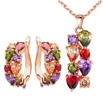 Jewelry Set Mona Lisa Zircon Necklace Earrings Colorful Necklace Earrings Sets for Female Luxury Fashion Wedding Jewely Sets beige
