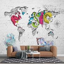 3D Grafiti Tapetai Modernūs Dideli Kūrybingi Pilki Plytų Sienos Spalvotas Žemėlapio Freskos Kūrybingi Meno Sienų Freskos Namų Dekoro Sienų Popieriai 300 cm(W) x 200 cm(H) gray