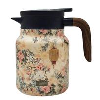 Premium Thermal Florals Teapot 1000ml Removable Infuser Stainless Steels Body And Ergonomic Wooden Handle Teas Kettle beige