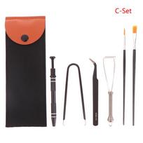 1Set Keyboard Cleaning Tool Kit Metal Keycap Puller Stem Holder Switch Puller Lubrication Pen Lube Brush w/Storage Bag C black