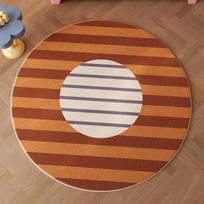 Ins Style Striped Bedside Rug Dralon Velvet Circular Carpet Soft Bedroom Floor Mat Washable Anti-Slip Living Room Chair Rug 50cmx50cm brown