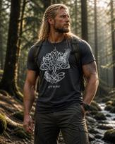 Norse Mythology T-Shirt | Viking Raven Tree Design | Yggdrasil Inspired Graphic Tee | Mens Nordic Rune Shirt 110 brown