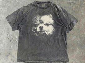 Rūkantis Pomeranijos Špicas Marškinėliai - Vintažiniai Y2K Grunge Pom Šuo Grafiniai Marškinėliai, Juokingas Šuns Veidas T, Comfort Colors Memas, Pom Šuniuko Mama Tėtis Dovana 120 gray