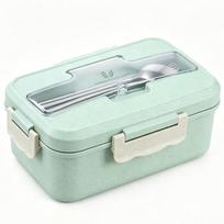 Wheat Straw Lunch Box Microwave‑Safe Portable Bento Box with Tableware Food Storage Container for Kids School Office white