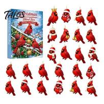 Acrylic Ornament Collection Red Bird Advent Calendar, 24-Day Christmas Countdown Set with Festive Room Decoration Ornaments, 2D Tree Hanging B