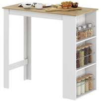 Baro stalas Aukštas virtuvės stalas Stovimas stalas Stalviršis 112I X 57P X 106A Cm 3 lentynos Šviesaus ąžuolo baltos spalvos apdaila
