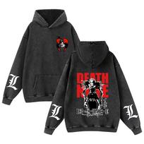 Death Note Vintage Wash Cotton Hoodie for Men & Women Large black
