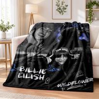 Billie Eilish flanelinis pledas Minkštas šiltas jaukus sofai lovai patalpų namų miegamojo naudojimui 80cmx120cm gray