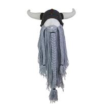 Šilta kepurė Vikingų ragų kepurė Rankų darbo didelės barzdos kaukės kepurė Naujoviškos barzdotos juokingos kepurės Cosplay vakarėliui grey