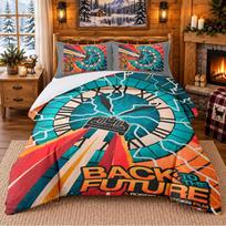 Back to the Future Pattern Bedding 3Pcs Set Bed Sheet And Pillowcases For Indoor Bedroom 135cmx200cm blue