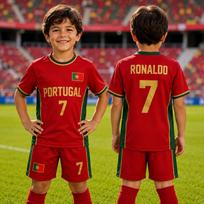 Vaikams Ronaldo Nr.7 Futbolo Marškinėlių Šortų Rinkinys Moterims Vyrams Harajuku PORTUGALIJOS Gerbėjams Marškinėlių Šortų Rinkinys Vaikams Sportinis Kostiumas 2 dalių Rinkinys 160