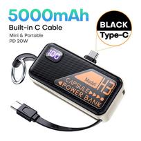 QOOVI Mini Powerbank 5000mah PD 20W Nešiojamas įkroviklis Greitas įkrovimas iPhone 15/14 Pro Samsung Xiaomi Išorinė baterija Powerbank 5000mAh For Type-C juoda