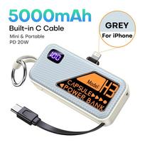 QOOVI Mini Powerbank 5000mah PD 20W Nešiojamas įkroviklis Greitas įkrovimas iPhone 15/14 Pro Samsung Xiaomi Išorinė baterija Powerbank 5000mAh For iPhone pilka