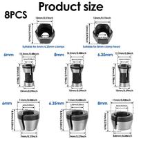 12/8pcs Trimmer Collet Adapter 6mm 6mm 6.35mm 8mm Router Bit Collet Chuck Clamping Adapter for Engraving Trimming Machine Electr